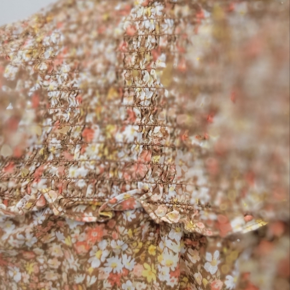American Eagle Boho Floral Smock Detail Tie Neck Longsleeve Blouse Size S - Picture 10 of 11